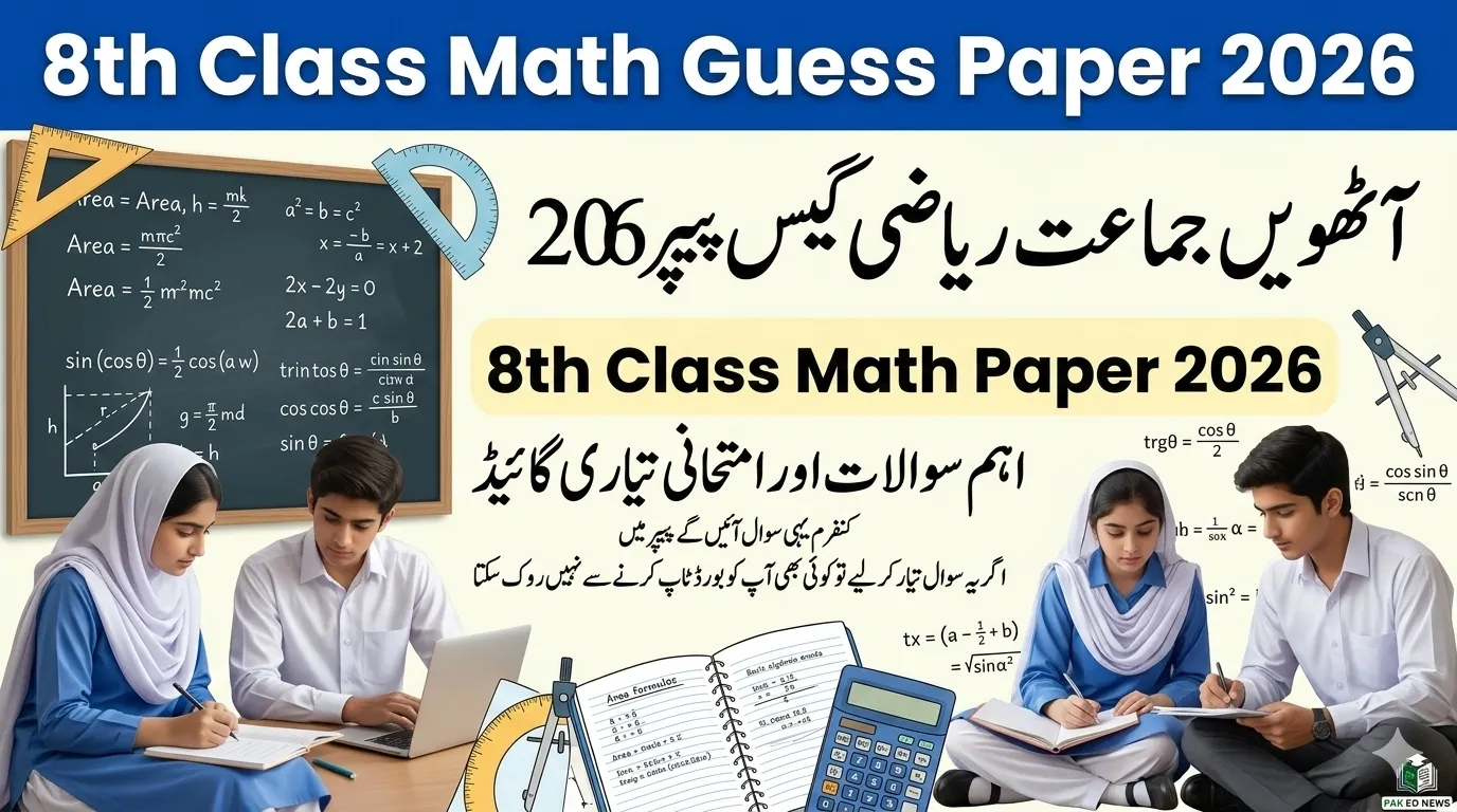 8th Class Math Guess Paper 2026 PDF
